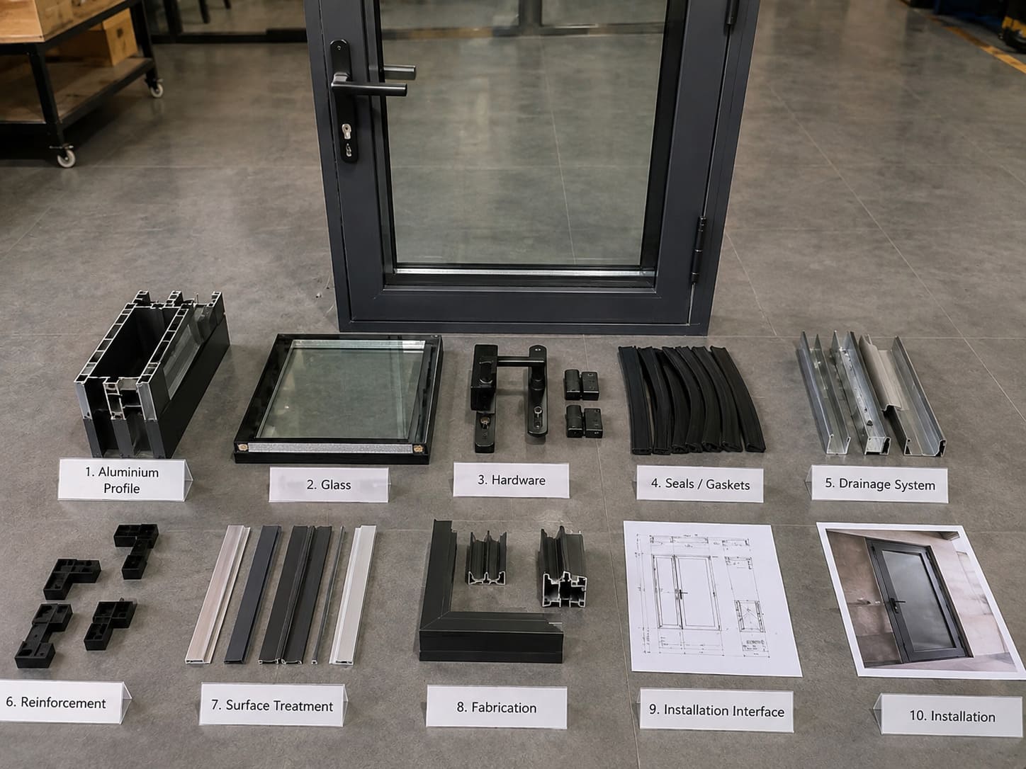 aluminium doors complete system components and quality control