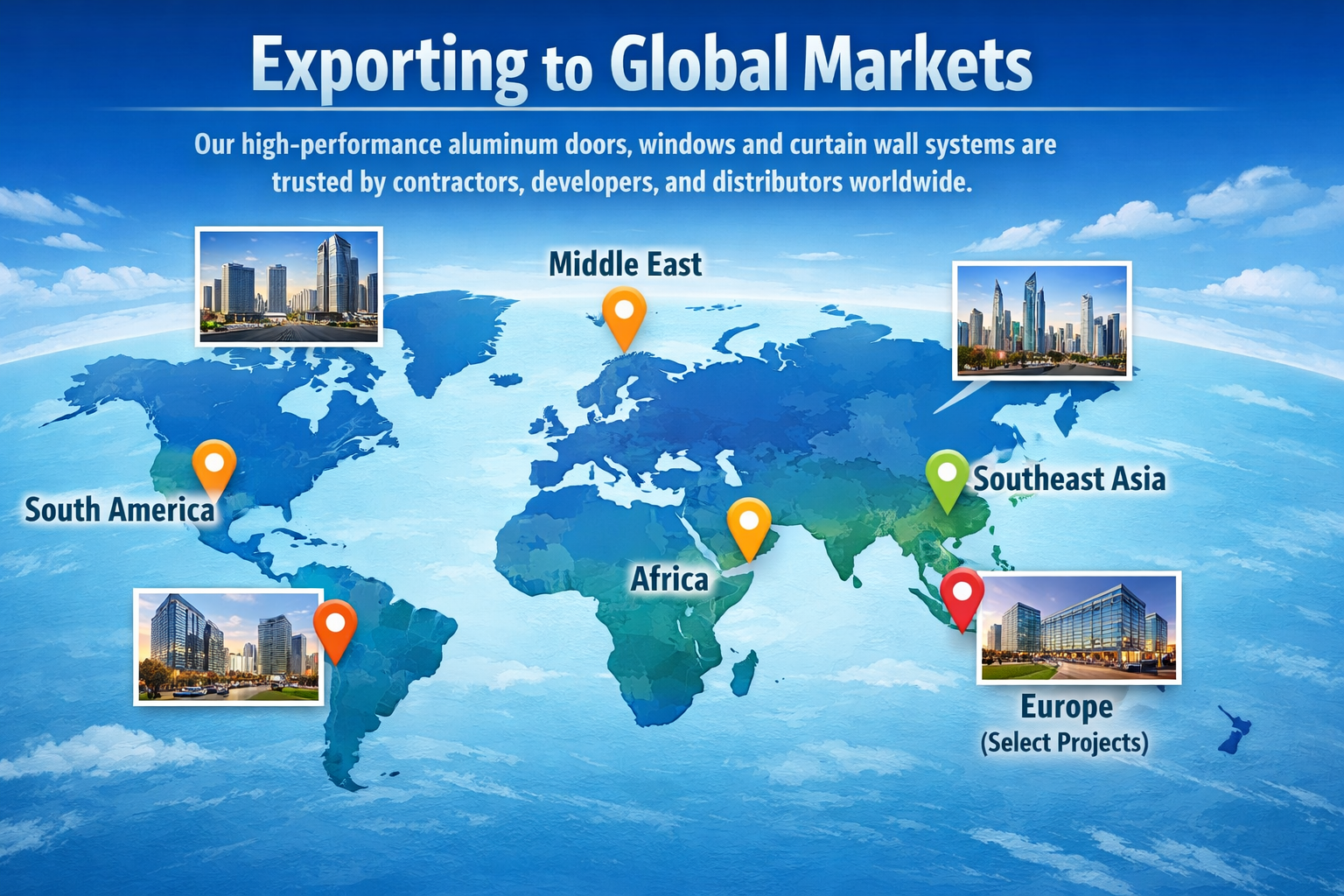World map illustrating global export coverage